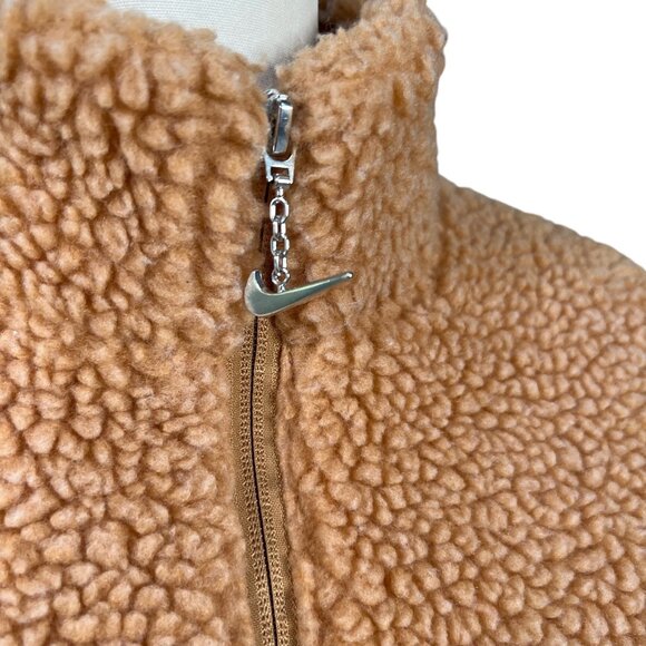 Nike Swoosh Sherpa Full Zip Cropped Jacket Tan Size Small - Picture 7 of 12